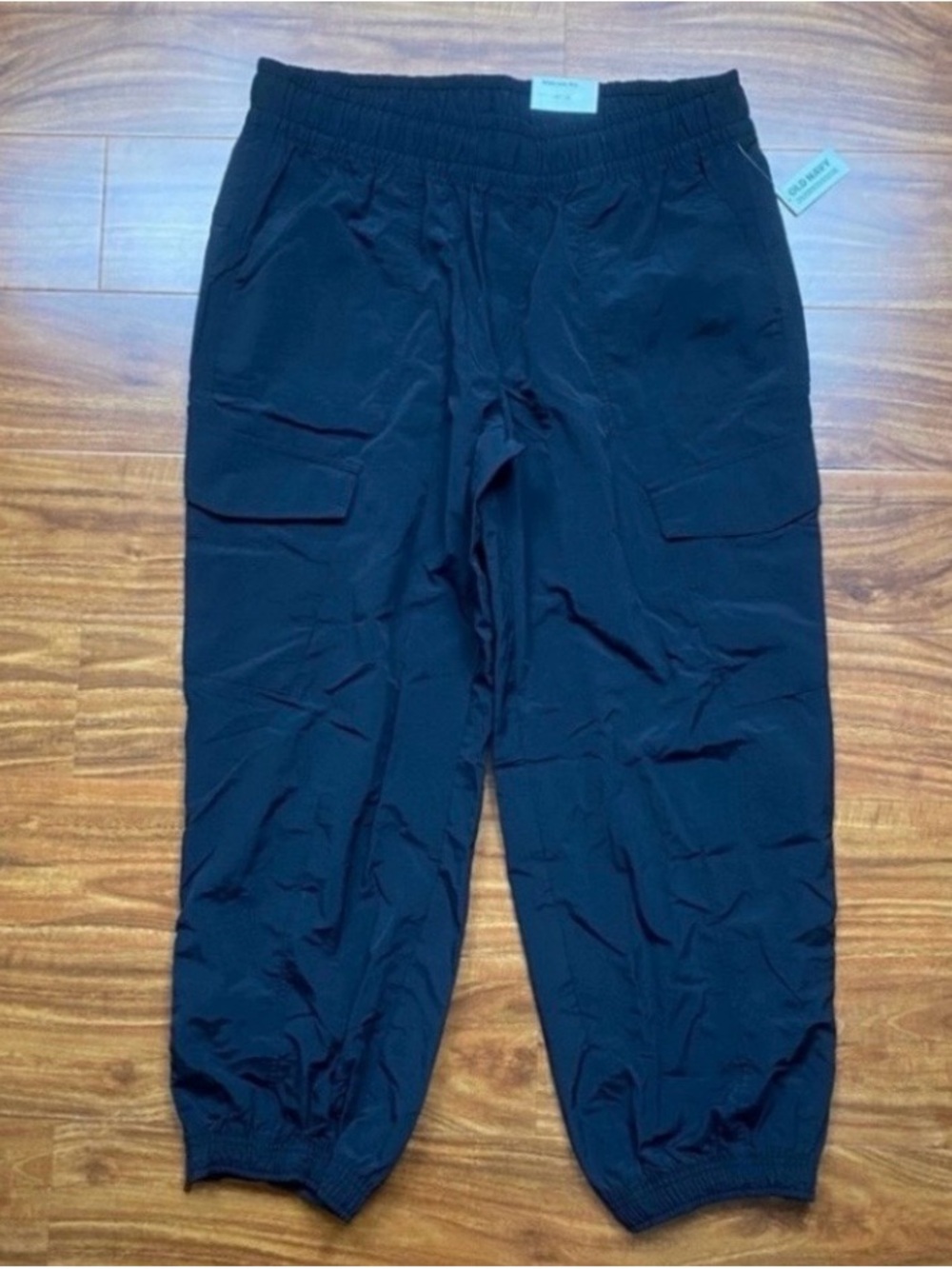NWT New Old Navy Womens Black Nylon Elastic Waist Cargo Zip Ankle Jogger Size LP